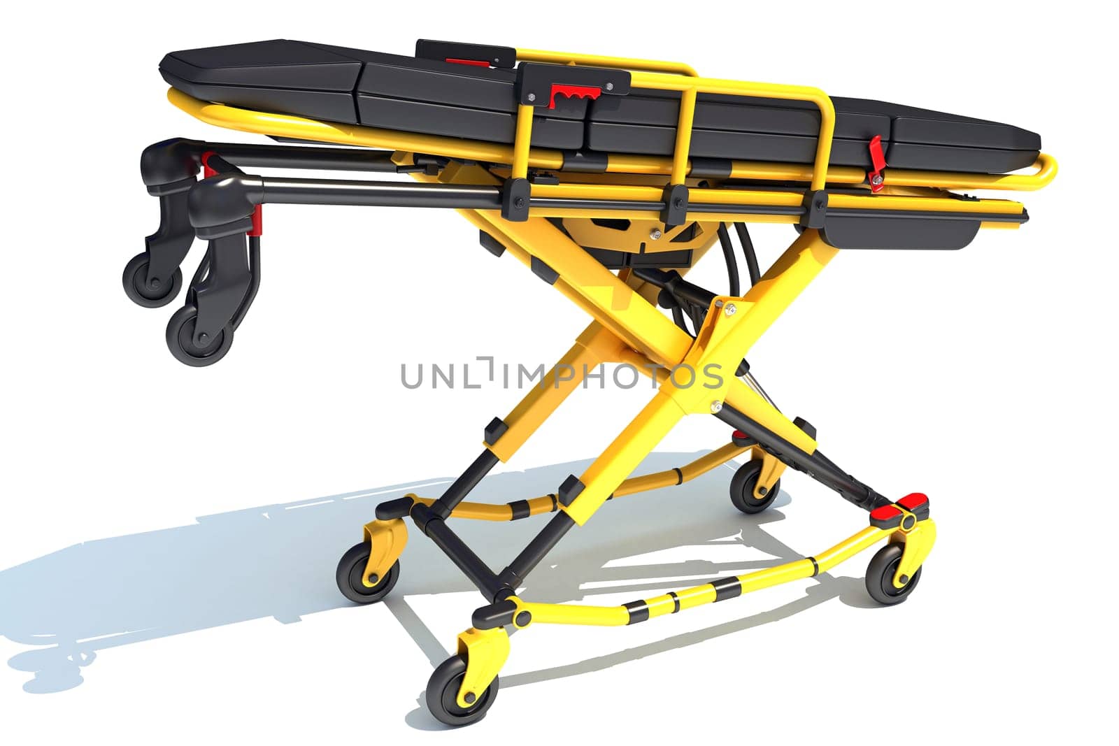 Stretcher Trolley medical equipment 3D rendering model on white background