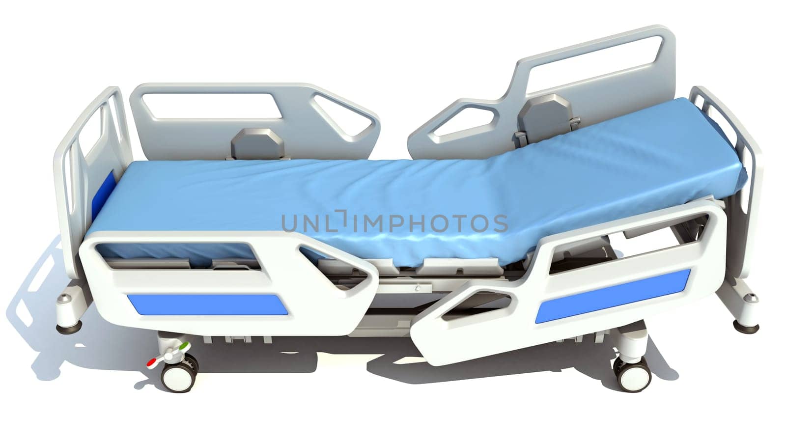 Hospital Medical Bed 3D rendering model on white background