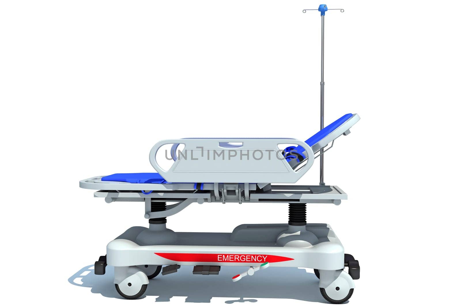 Stretcher Trolley medical equipment 3D rendering model on white background