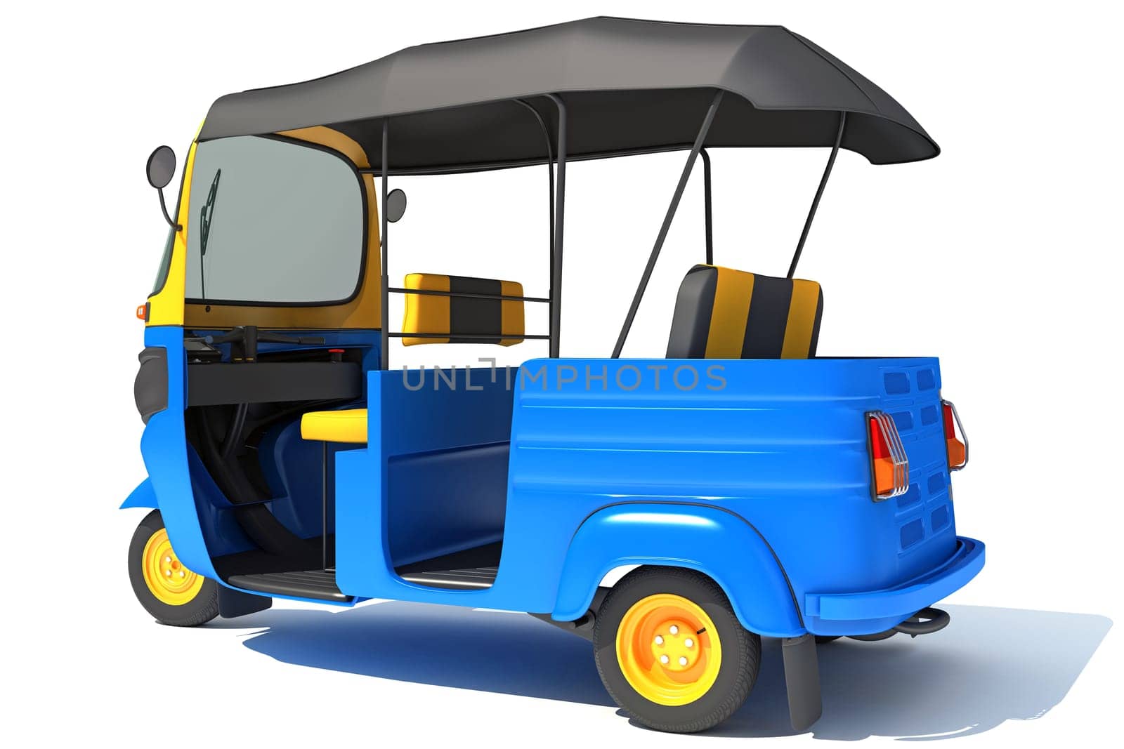 Mini Taxi Auto Rickshaw 3D rendering on white background by 3DHorse