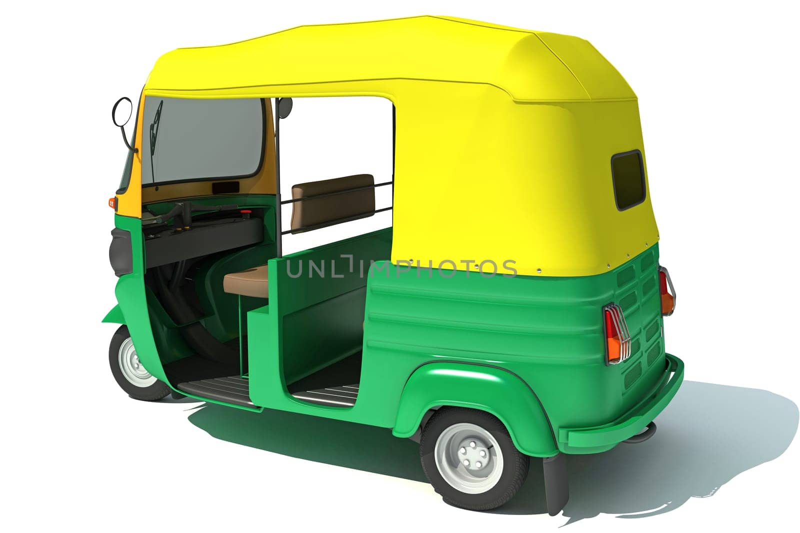 Auto Rickshaw Bajaj TukTuk 3D rendering model on white background