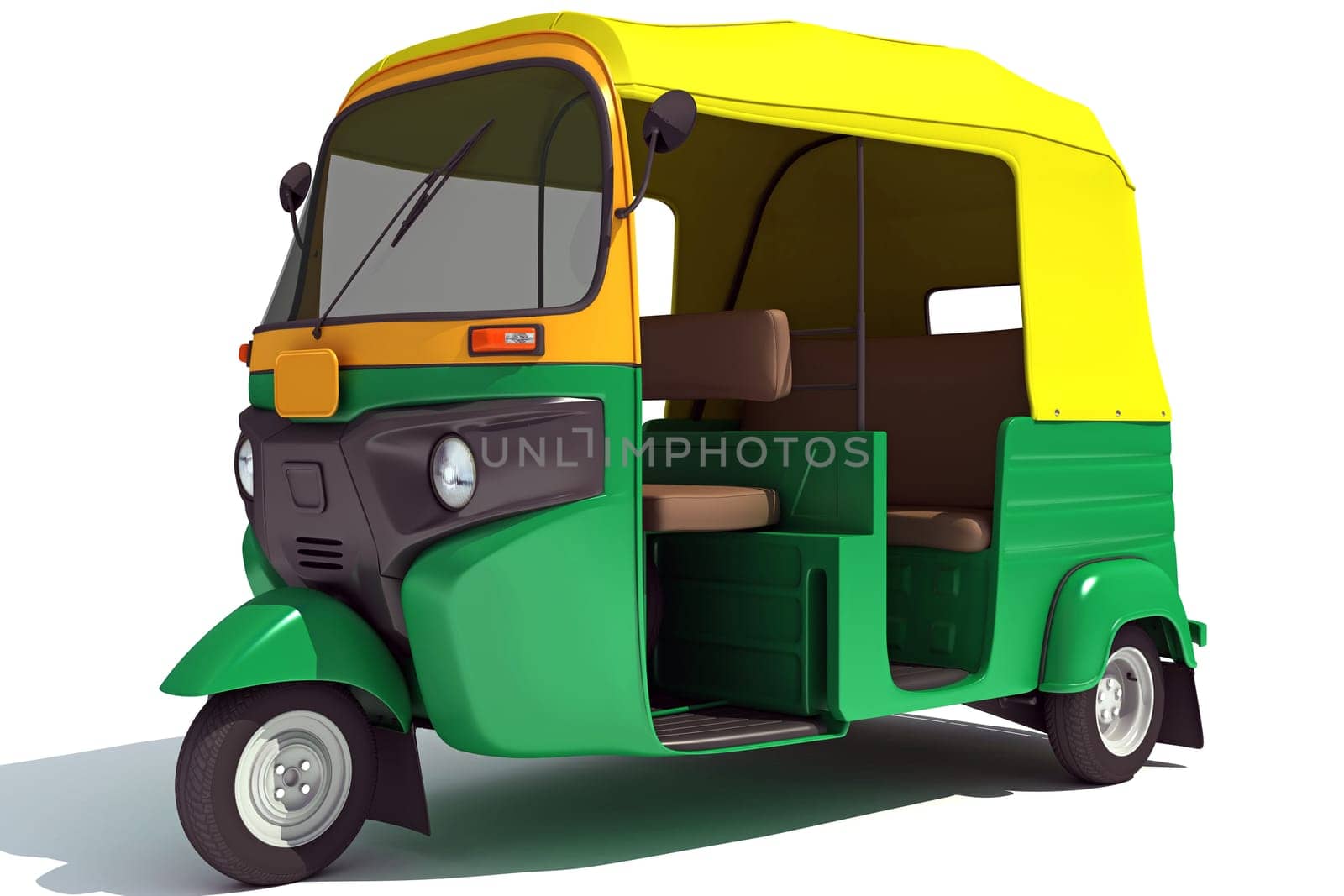 Auto Rickshaw Bajaj TukTuk 3D rendering model on white background