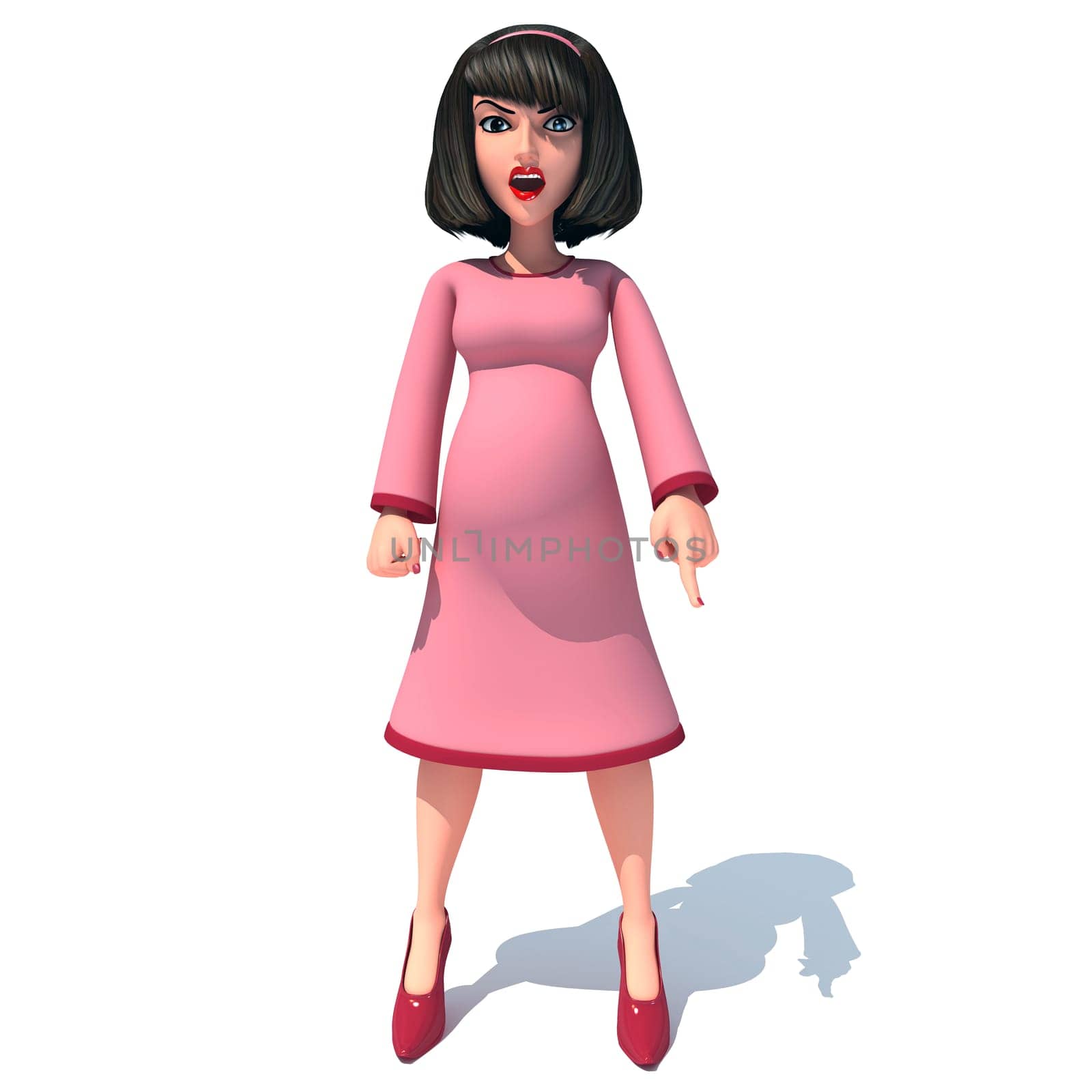 Cartoon Pregnant Woman 3D rendering model on white background