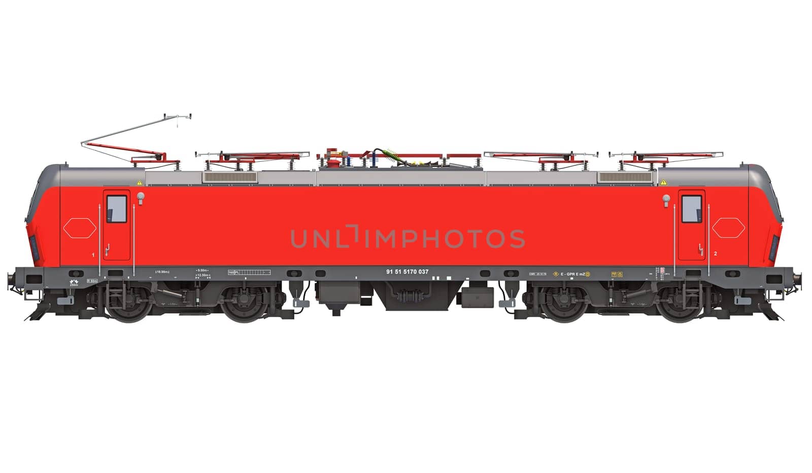 Locomotive train 3D rendering model on white background