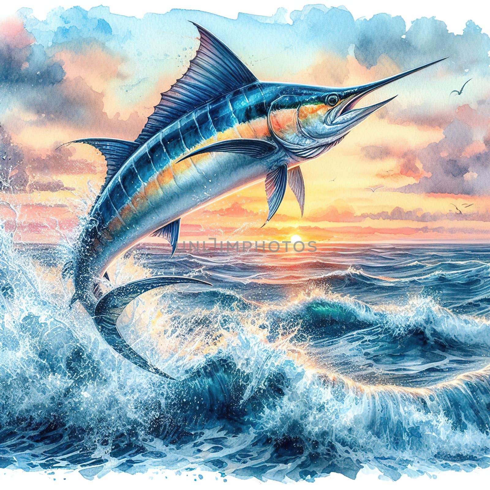 A large marlin swims in the sea. Generative AI. High quality illustration