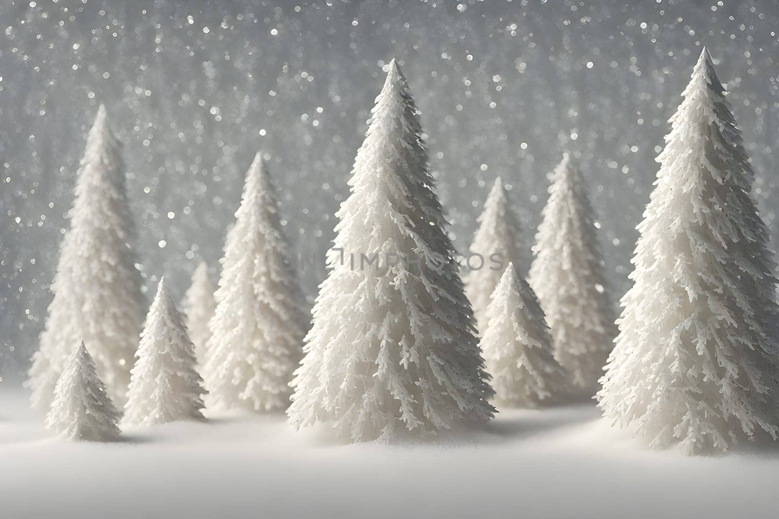 Christmas Background Snowy winter forest with falling snowflakes. 3d illustration by LanaLeta