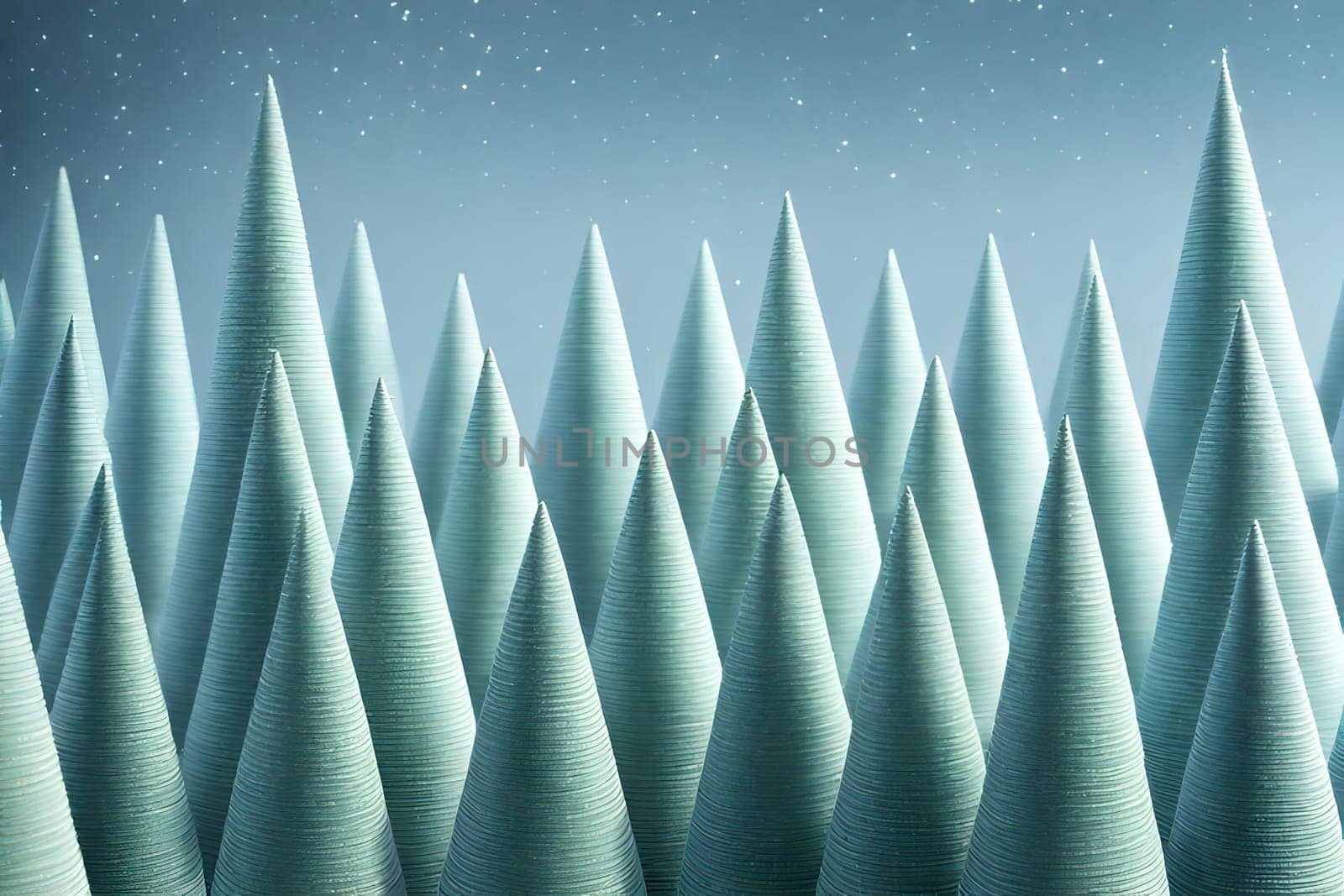 Christmas Winter Background with Snowflakes and Cone Trees, 3d illustration by LanaLeta