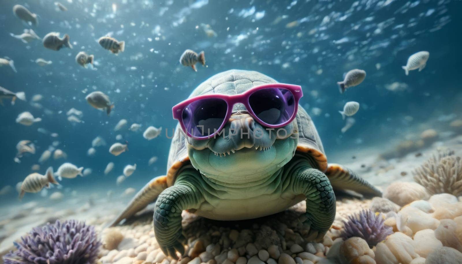 Sunglass-Wearing Turtle in Underwater Scene by nkotlyar