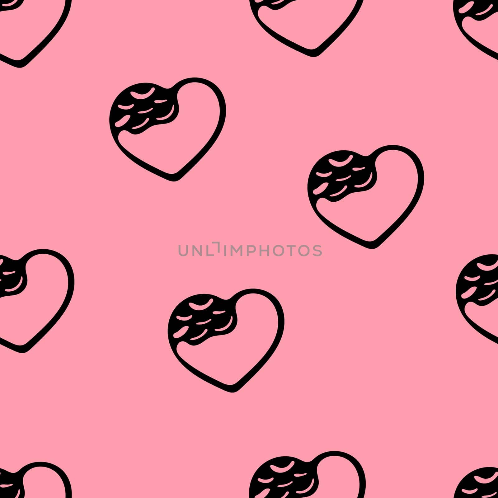 Hand Drawn Seamless Patterns with Hearts in Doodle Style. by Rina_Dozornaya