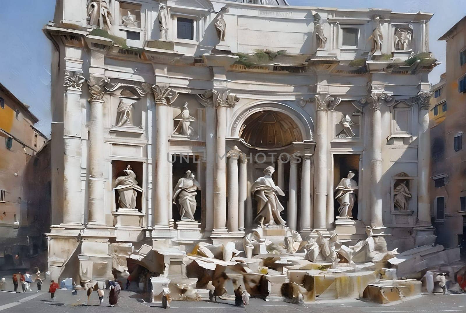 AI generated abstract oil painting of Trevi fountain in Rome, Italy