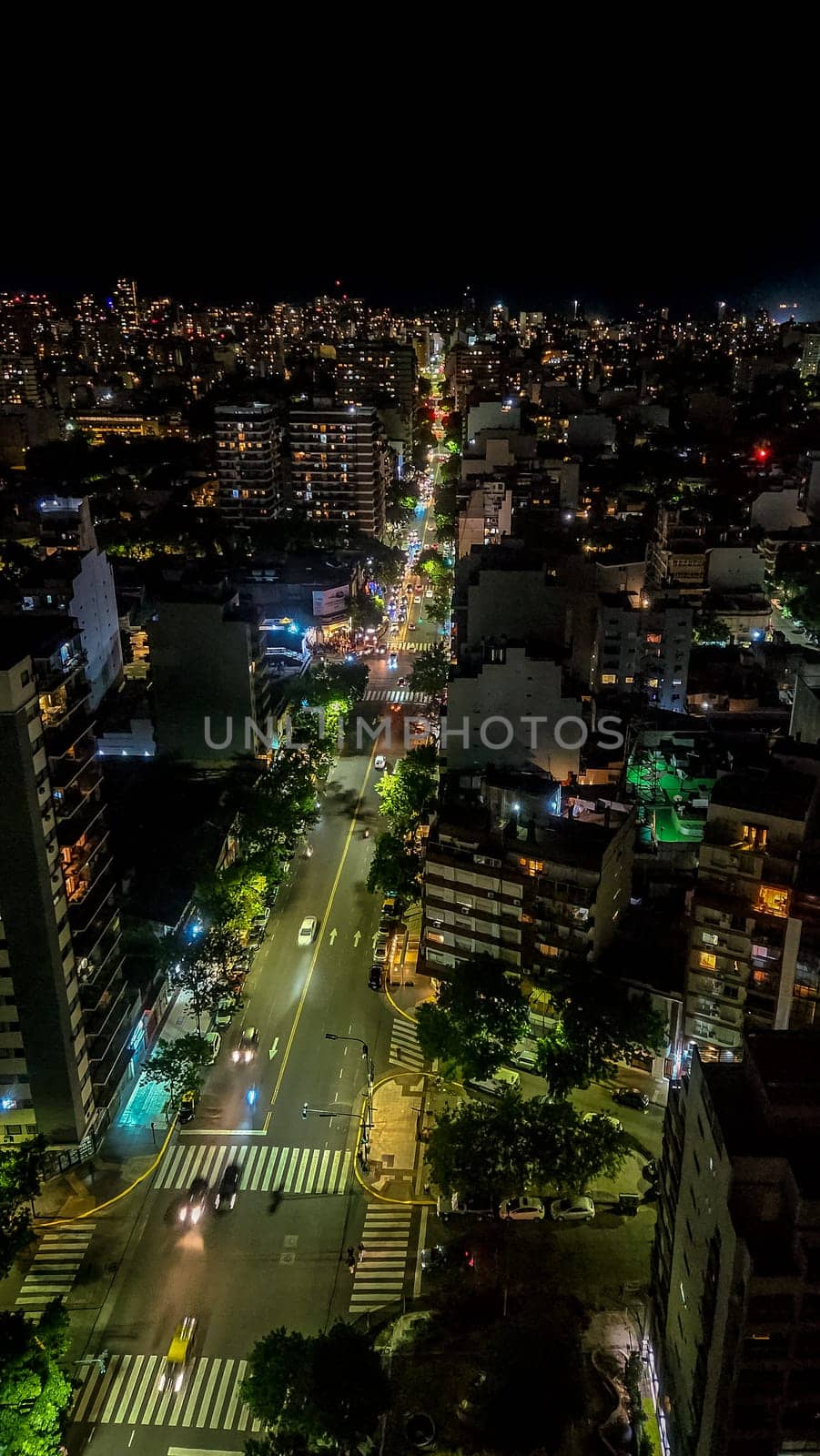 Night panorama of the city of Buenos Aires in South America, Argentina. vertical