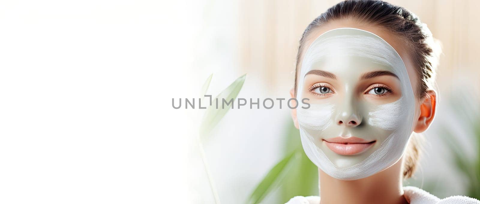 Young woman using moisturizing healing mask on face, beauty concept by Yurich32