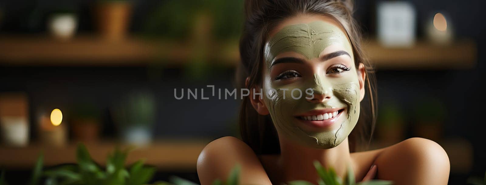 Portrait of a girl with a moisturizing mask on her face, featured on the banner, to highlight the importance of professional skin care