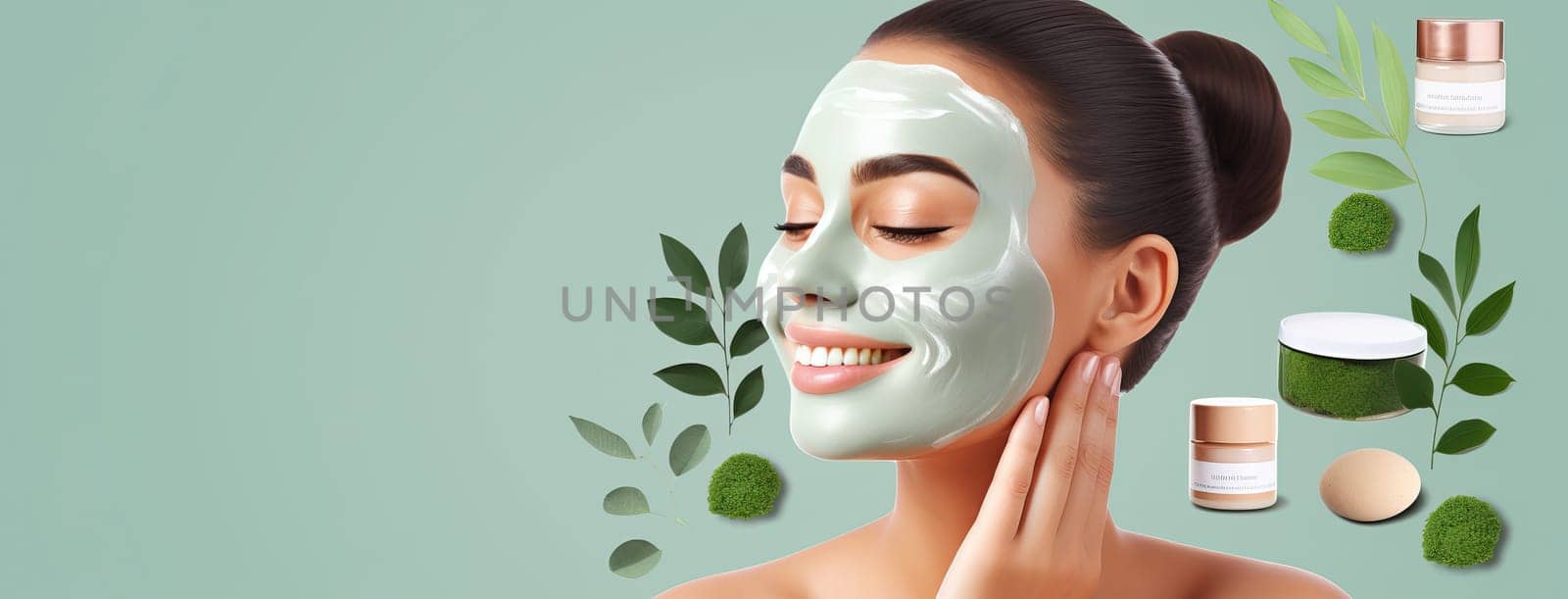 The image of a girl with a moisturizing mask on her face is the perfect banner to remind you of the importance of skincare, reviving the beauty and health of your skin.