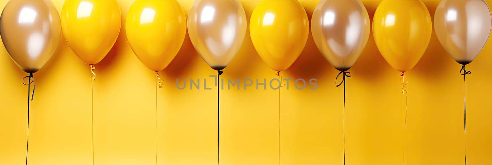 Colorful balloons on a bright yellow background