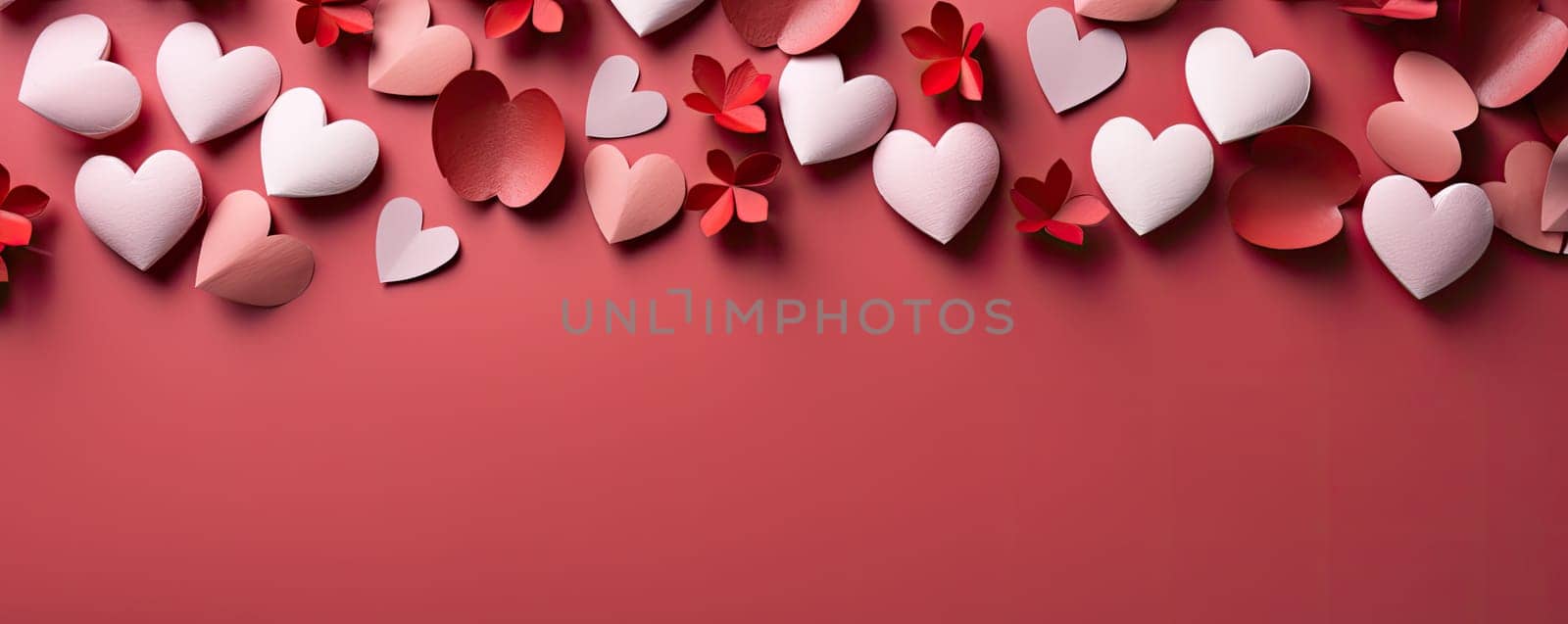 Pink hearts on a bright pink background, a symbol of love and romance