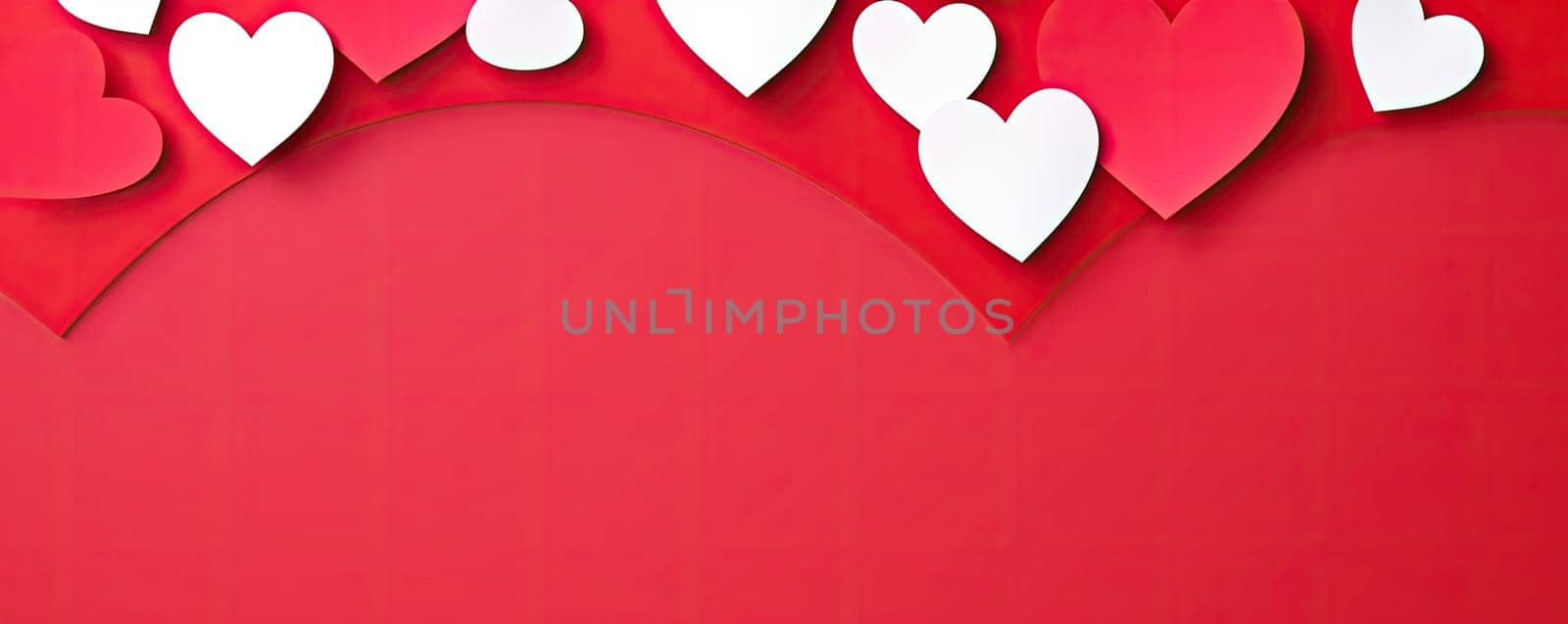 Red and white hearts on a red background for Valentine's Day
