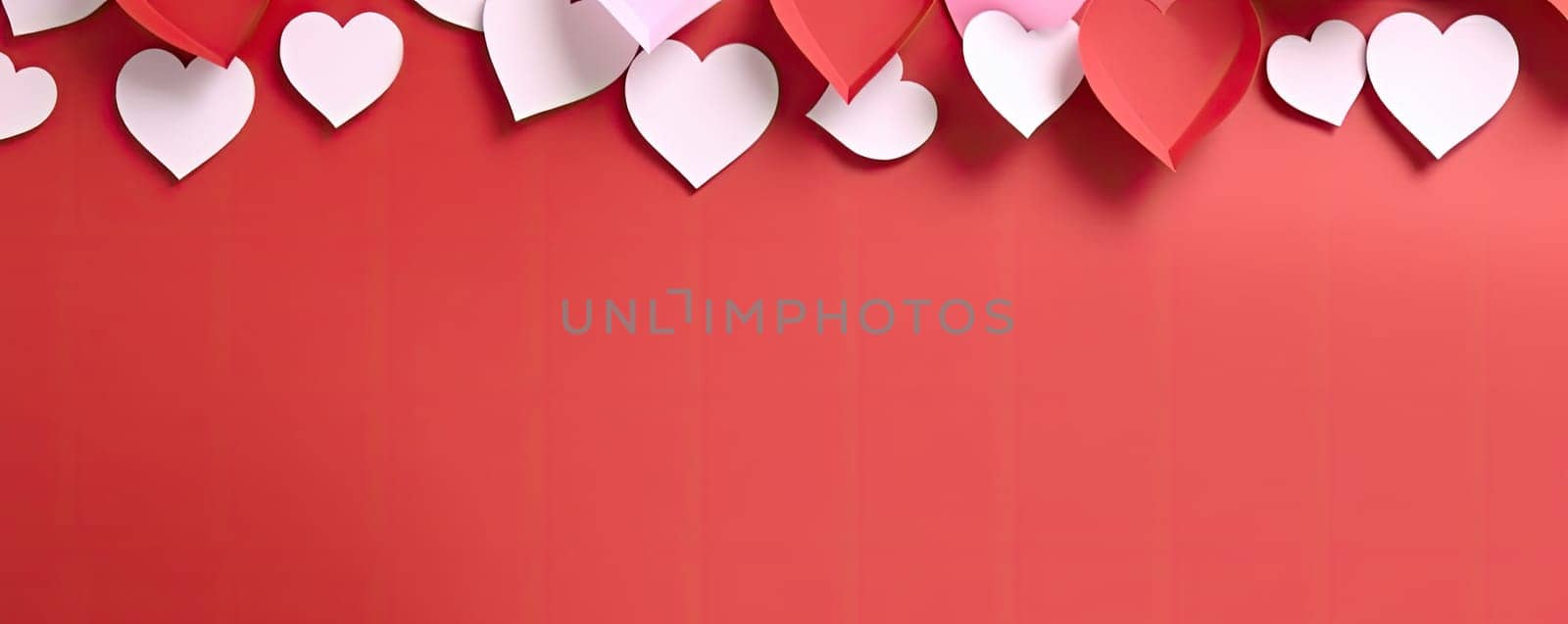 Red and white hearts on red background, romantic admiration by Yurich32