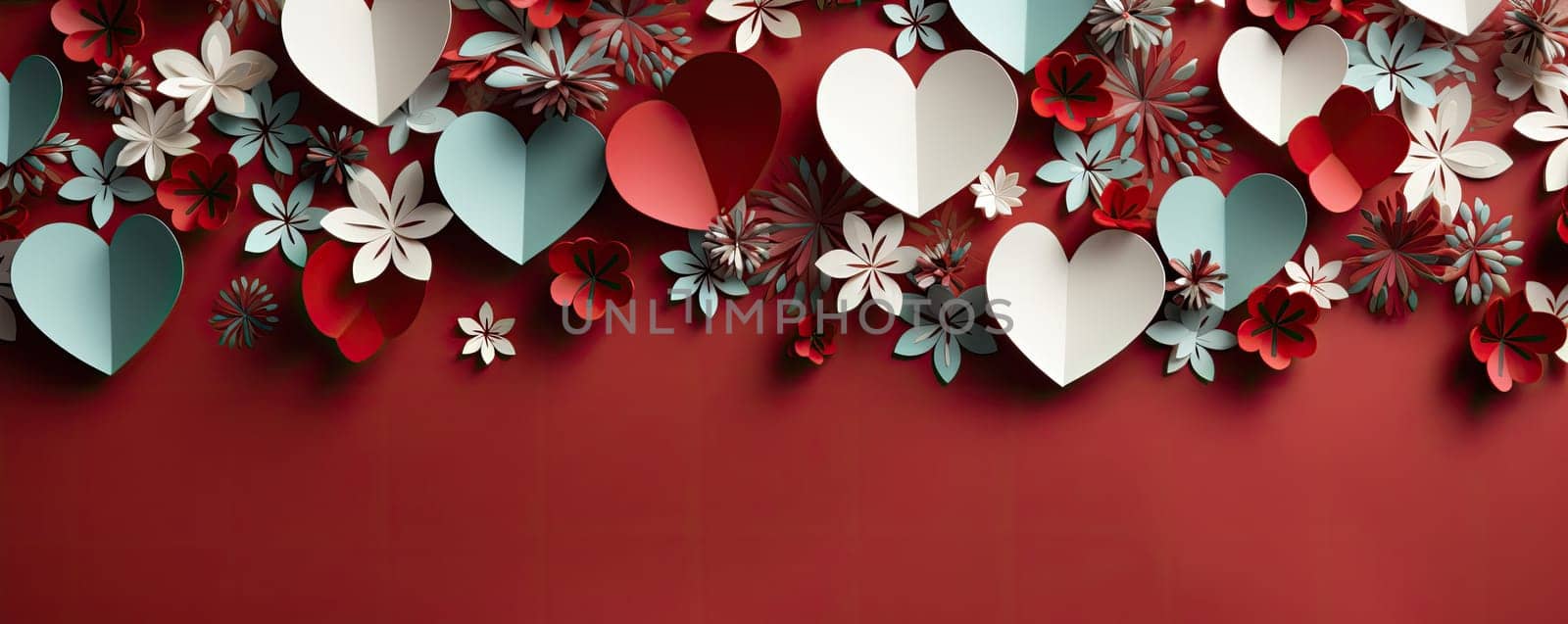 Red and white hearts on red background, romantic admiration by Yurich32