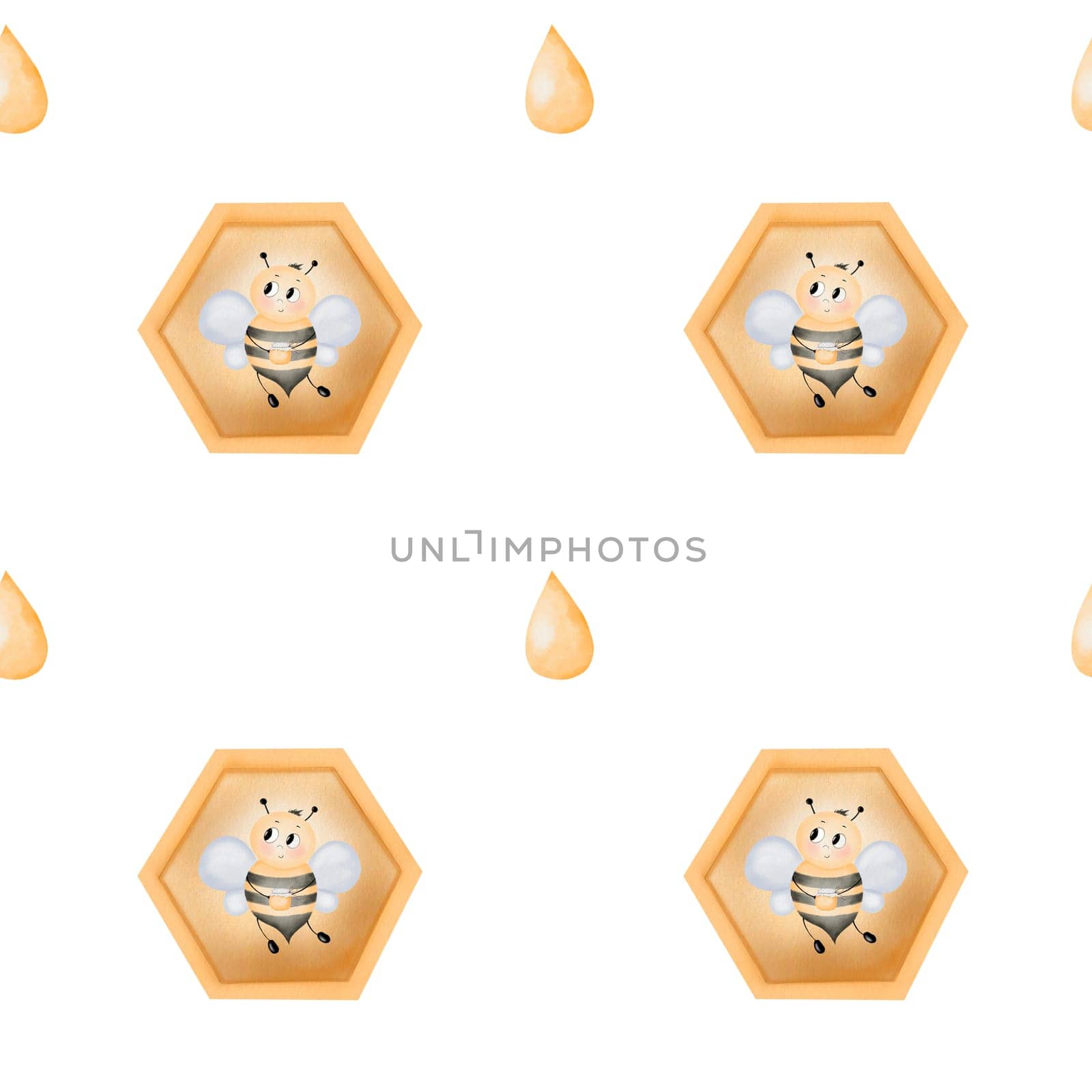 Watercolor adoreble bee and honeycomb seamless pattern. Cute pattern for printing on children's textiles and wallpaper. High quality photo