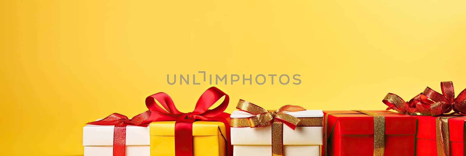 Holiday Gift Boxes on Bright Yellow Background by Yurich32