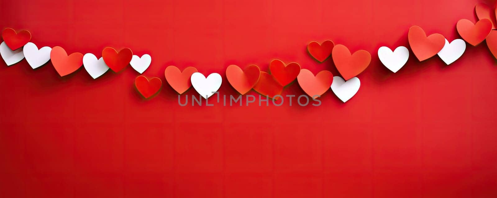 Bright red and white hearts on a contrasting red background add playfulness, coziness and warmth to the image by Yurich32