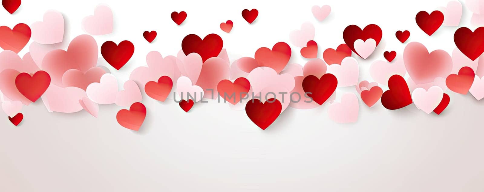 Banner with red and pink hearts on white background by Yurich32