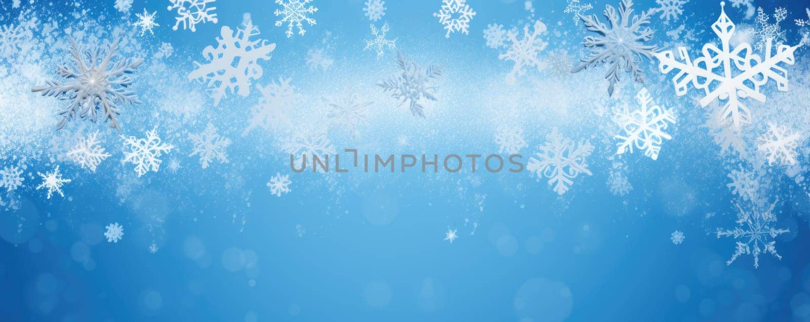 Themed banner depicting majestic snowflakes on a delicate blue background, designed to create a festive mood and decoration