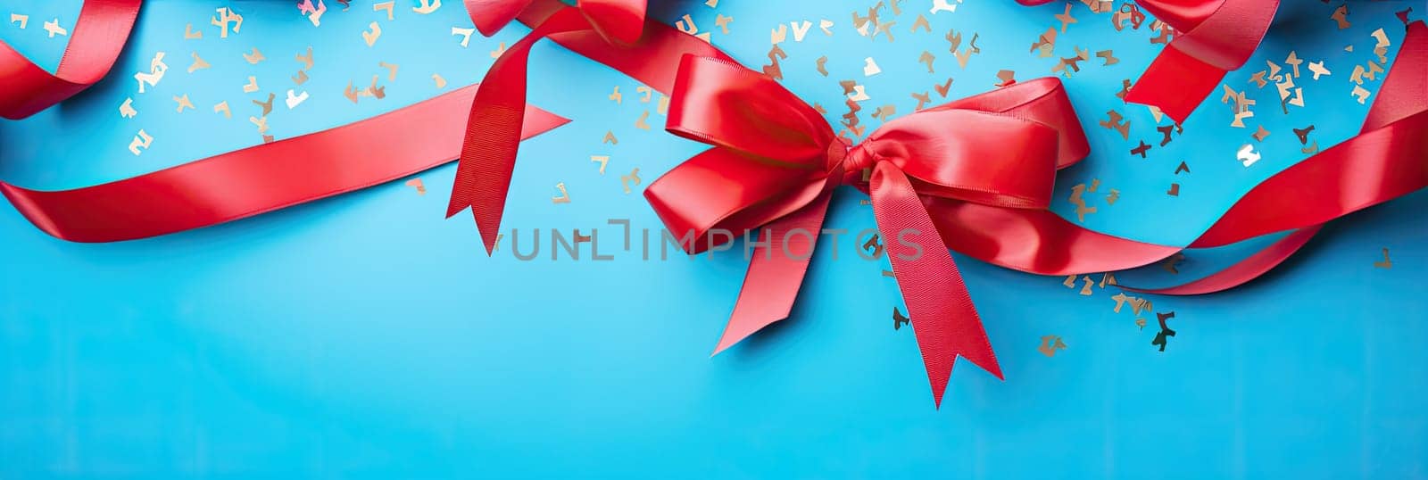 A delicate blue background decorated with a red ribbon, designed to give a festive mood and a special charm to any celebration.