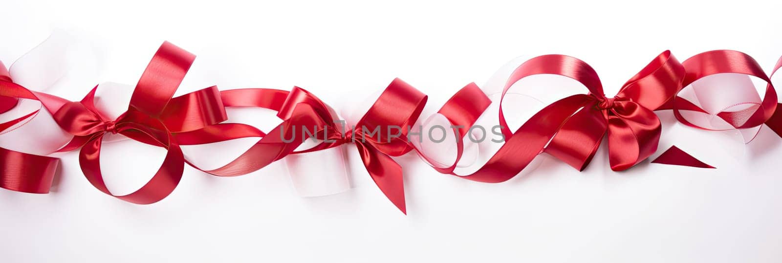 An image of a red silk ribbon on a pure white background, designed to add joy, brightness and festive mood to any celebration.