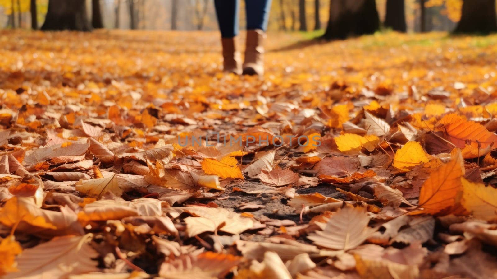 Walk in the autumn park. Colorful leaves rustling underfoot by natali_brill