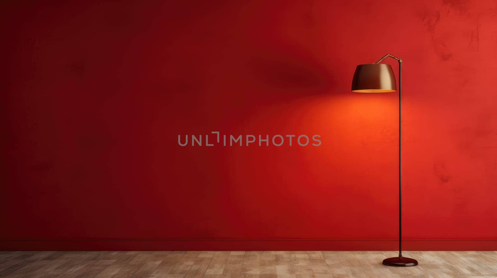 Red wall and floor lamp. Background. Interior Design AI