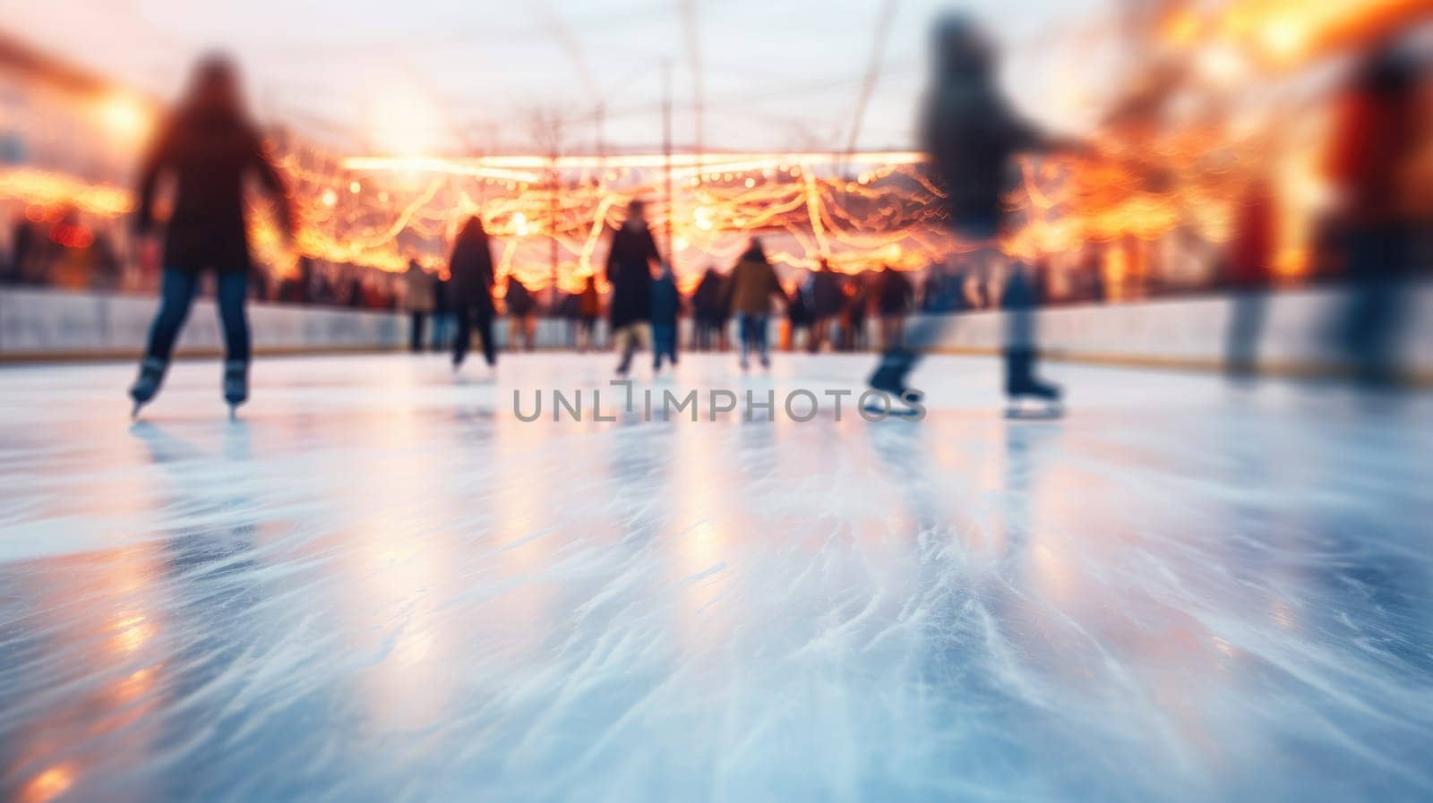 Ice skating rink in winter. Happy moments spent together. Blurred background by natali_brill