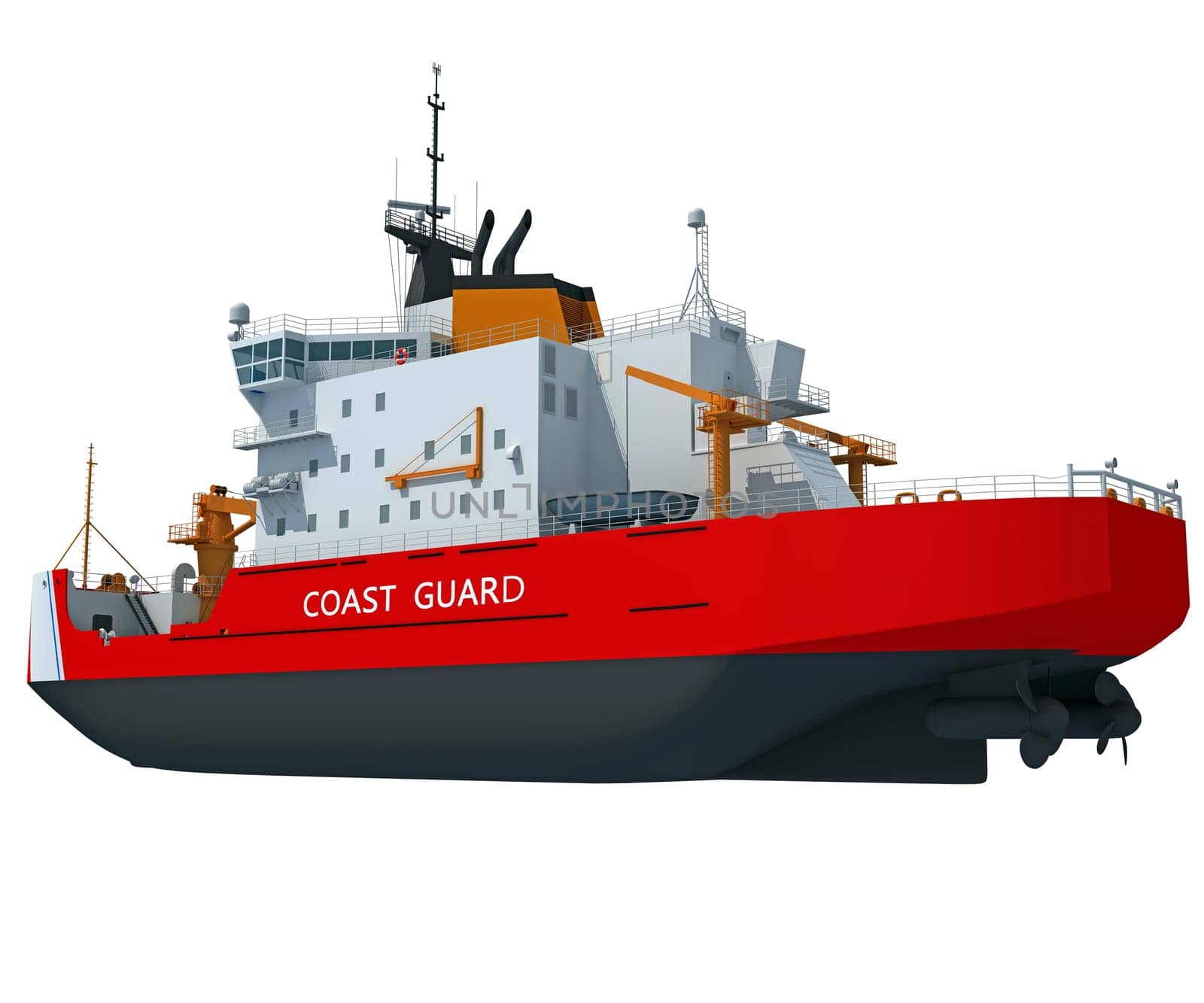 Coast Guard Icebreaker ship 3D rendering Concept of industrial ice breaking watercraft on white background