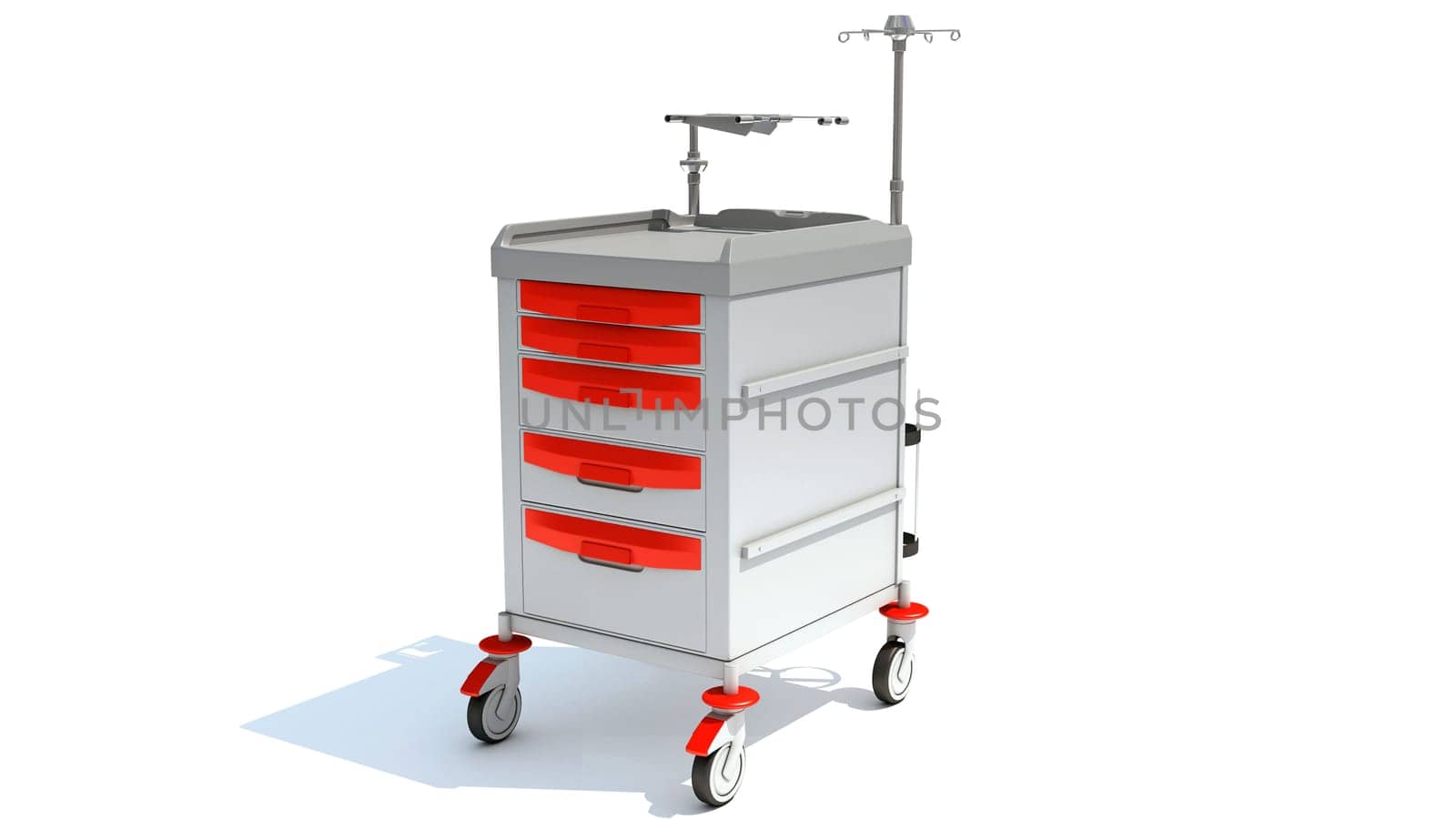 Cleaning Trolley medical equipment table 3D rendering model on white background