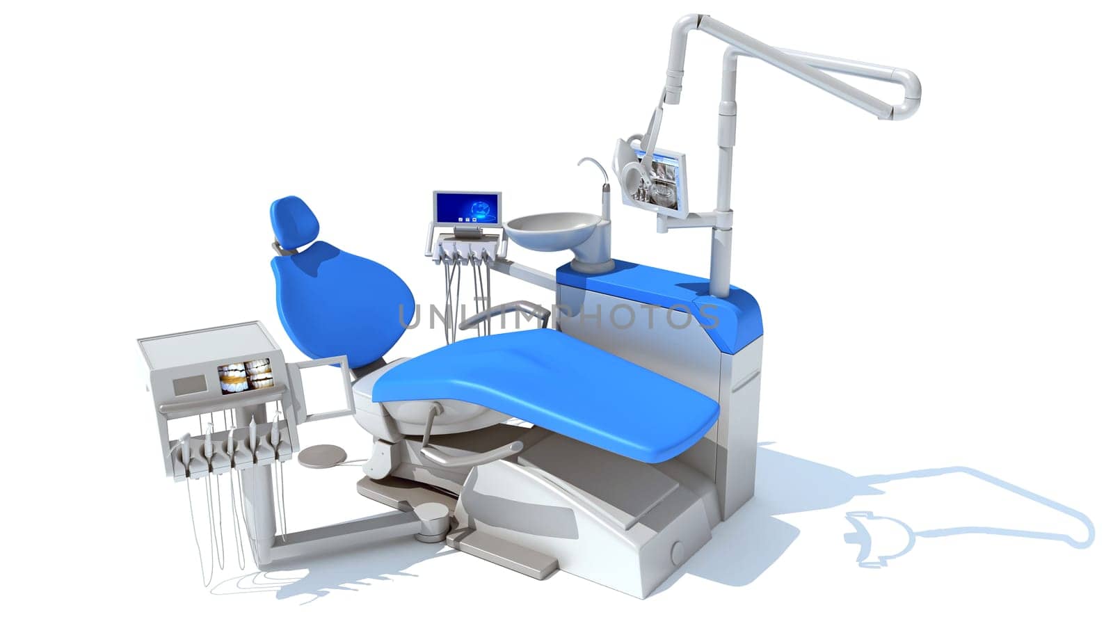 Dental treatment station unit 3D rendering model on white background