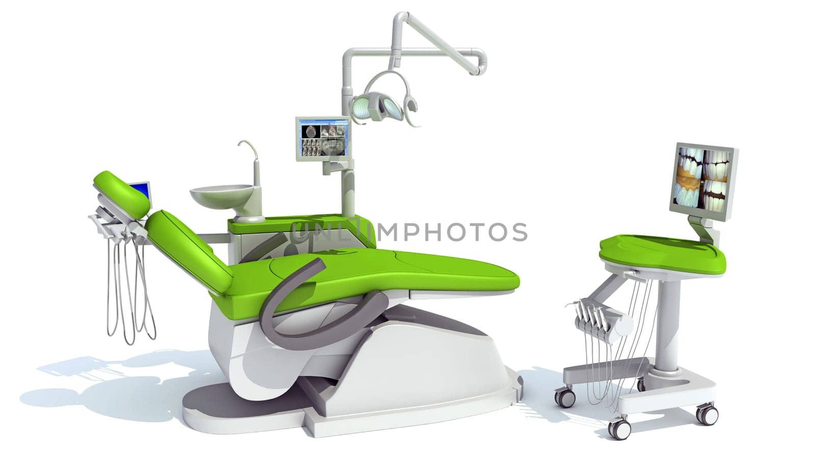 Dental treatment station unit 3D rendering model on white background