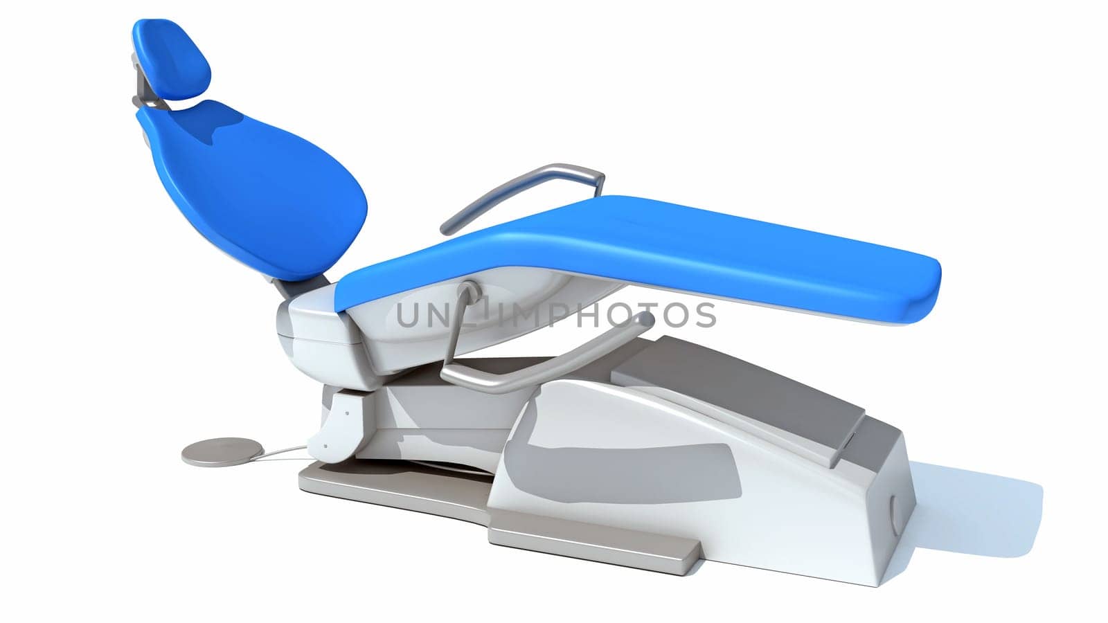 Dental treatment chair 3D rendering model on white background