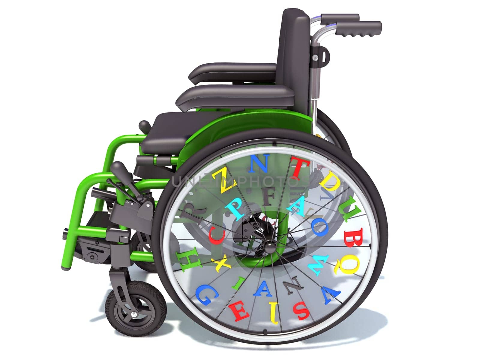 Kids Wheelchair 3D rendering model on white background