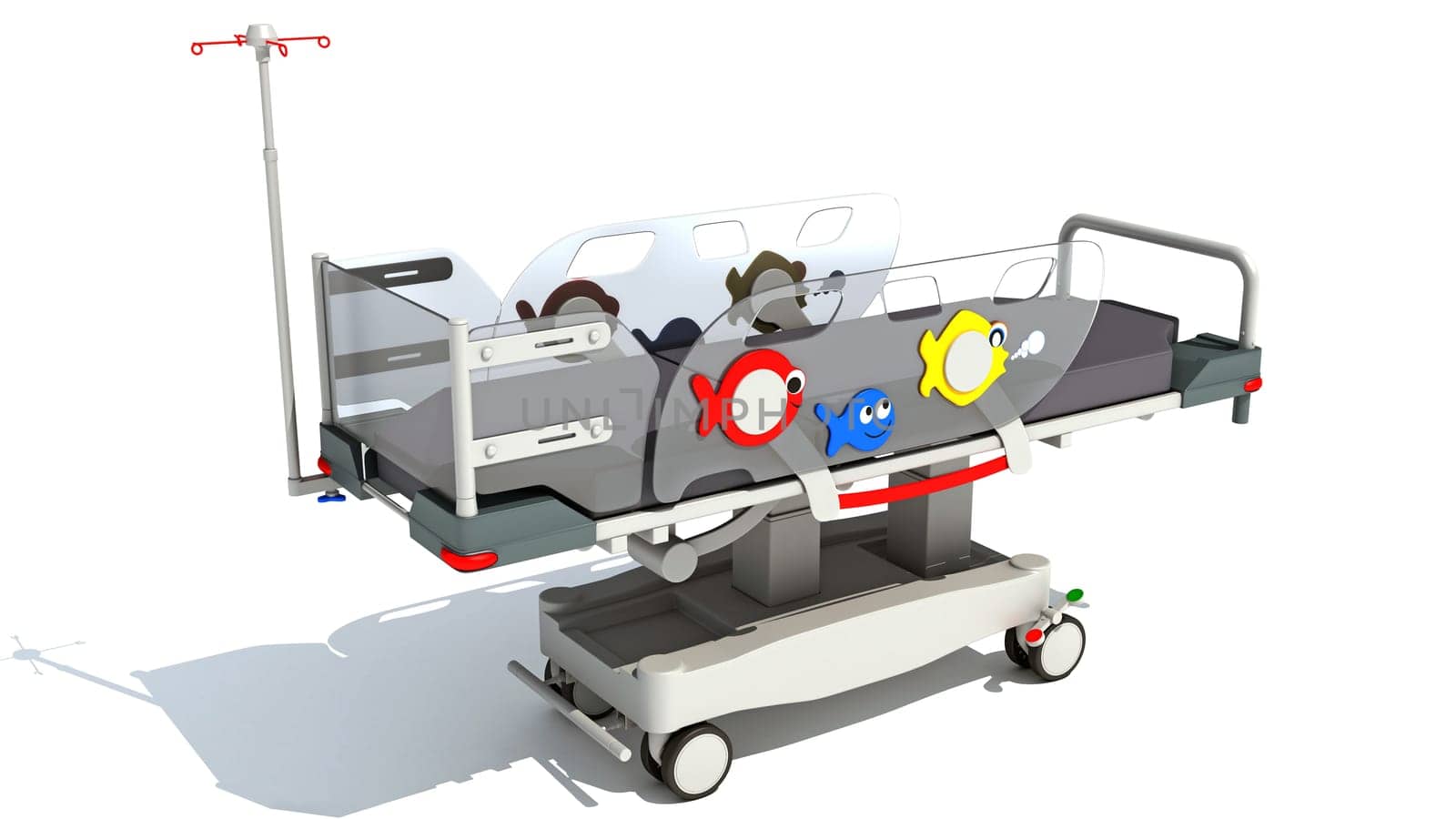 Medical Stretcher Trolley 3D rendering model on white background