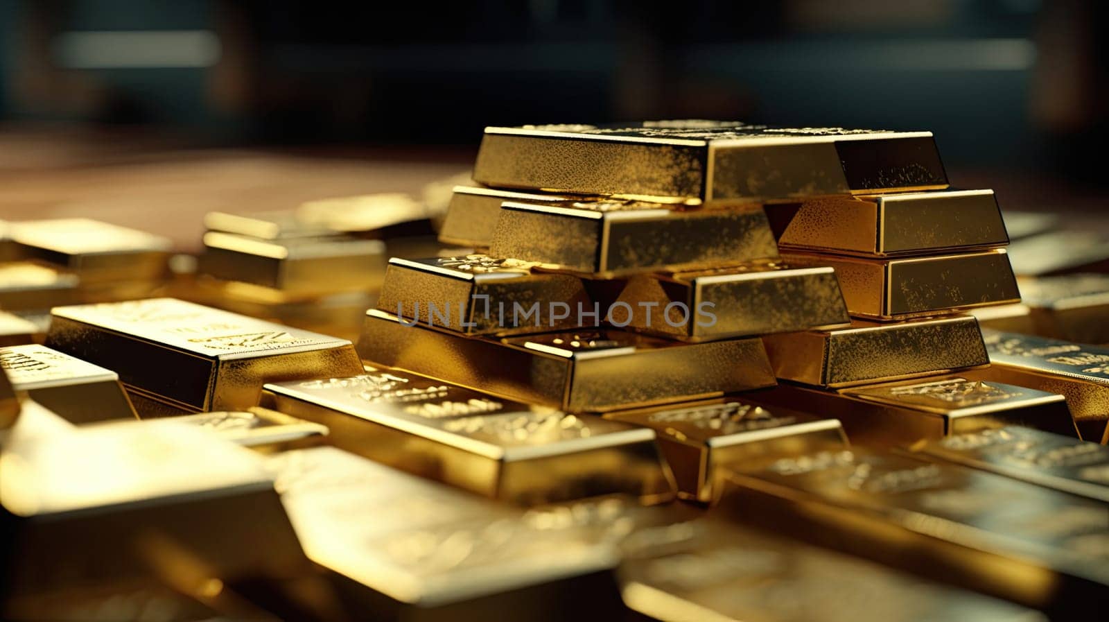 stacked gold bullion background with copy space by papatonic
