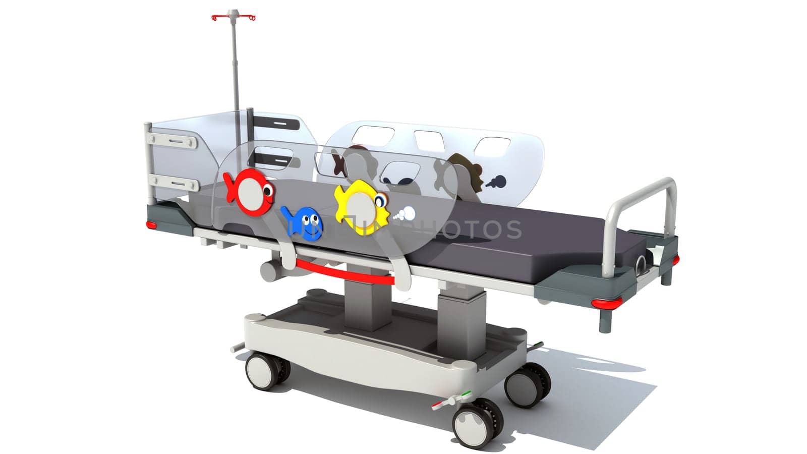 Medical Stretcher Trolley 3D rendering model on white background