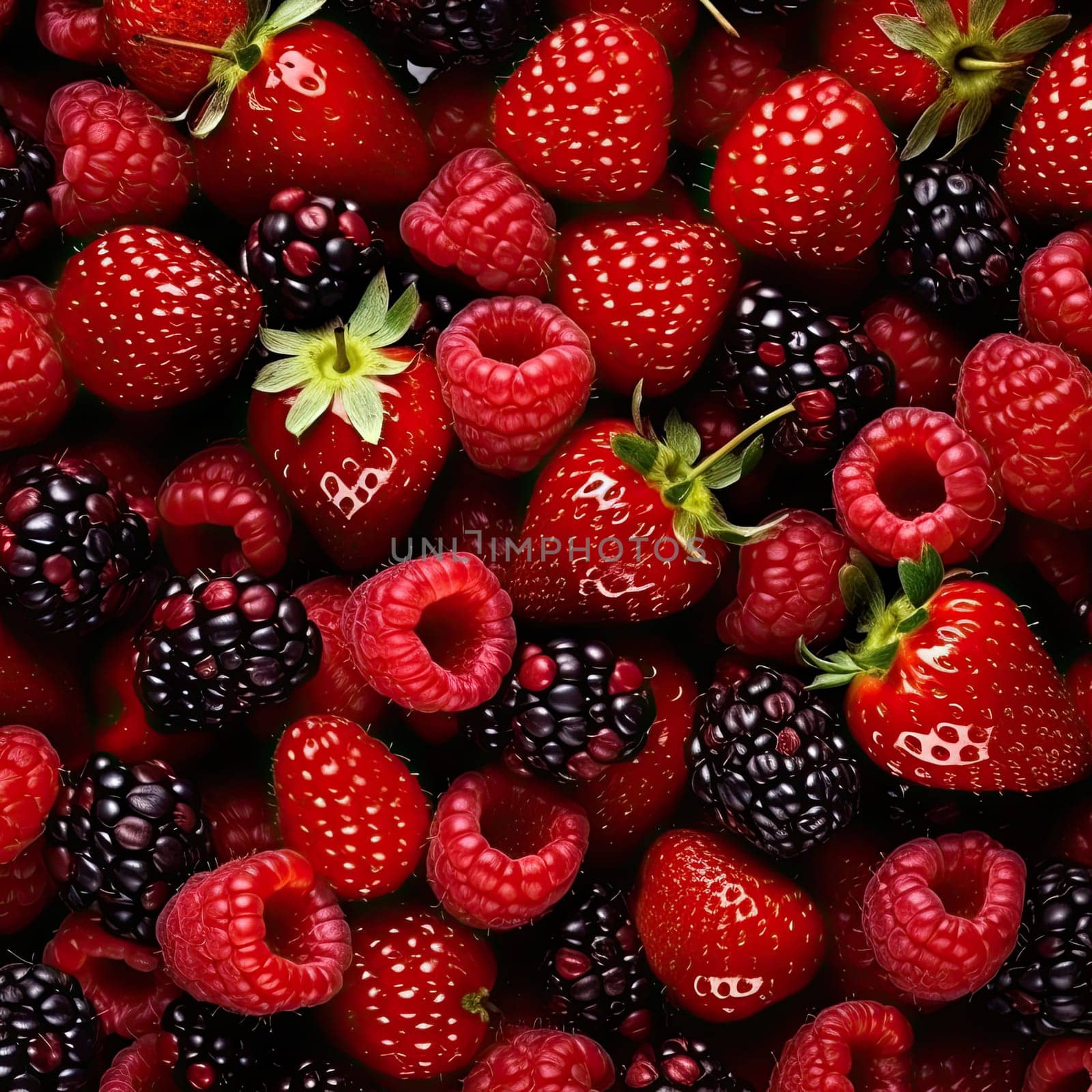 Close up of assorted fresh berries - raspberry and black raspberry, Vegetarian food by papatonic