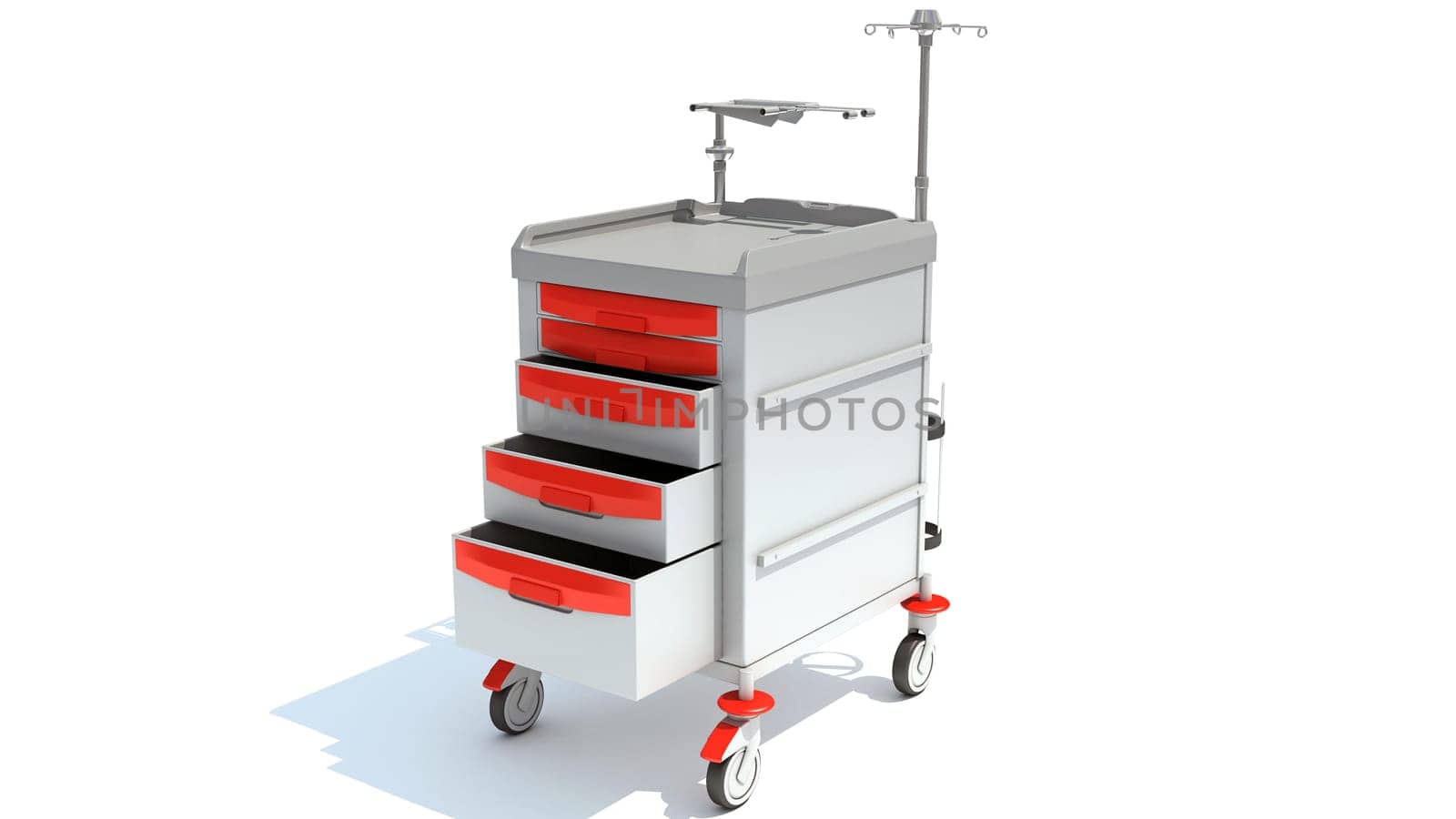 Cleaning Trolley medical equipment table 3D rendering model on white background