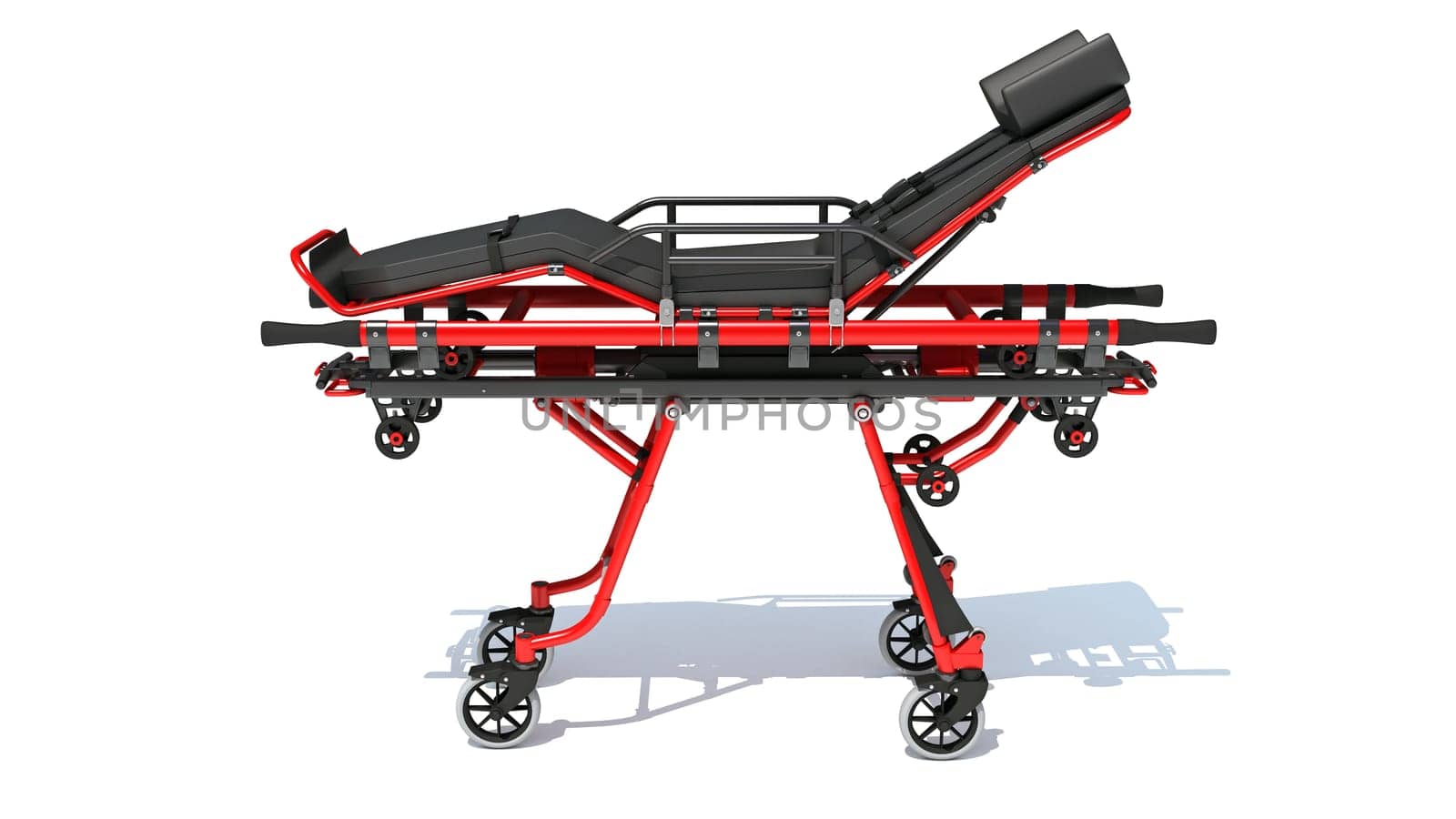 Medical Stretcher Trolley 3D rendering model on white background