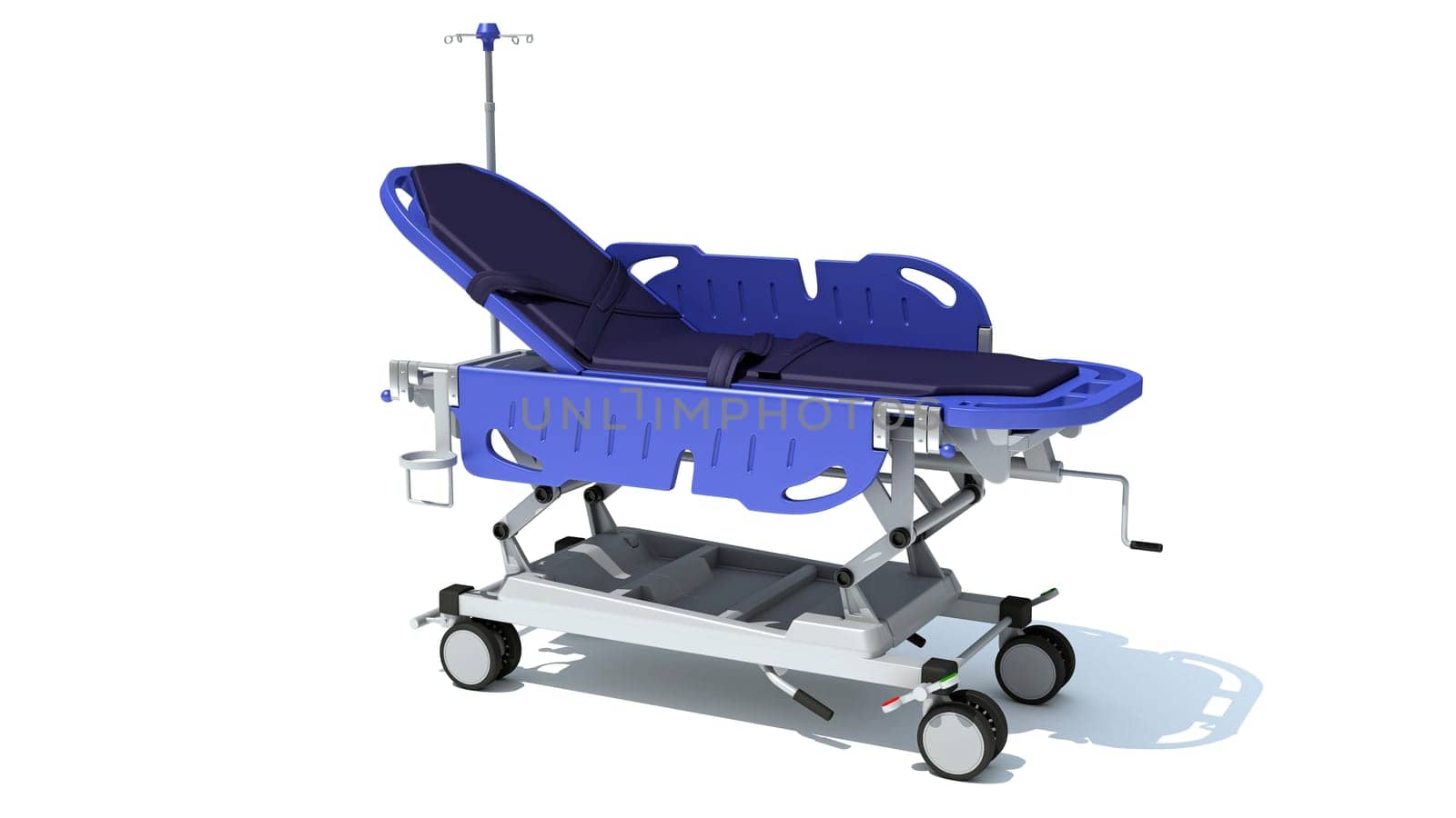 Medical Stretcher Trolley 3D rendering model on white background