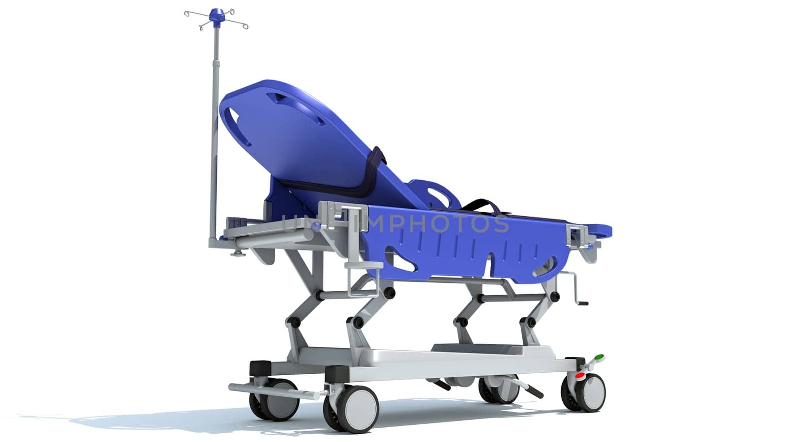 Medical Stretcher Trolley 3D rendering model on white background