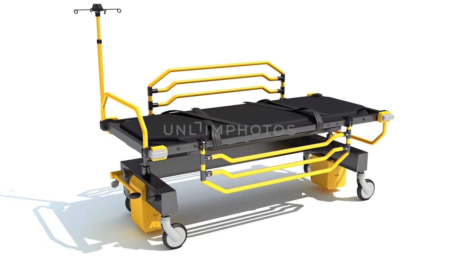 Medical Stretcher Trolley 3D rendering model on white background