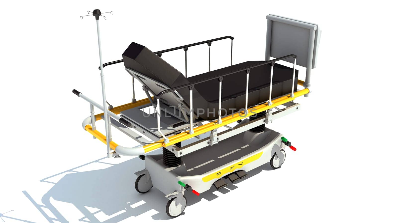 Medical Stretcher Trolley 3D rendering model on white background