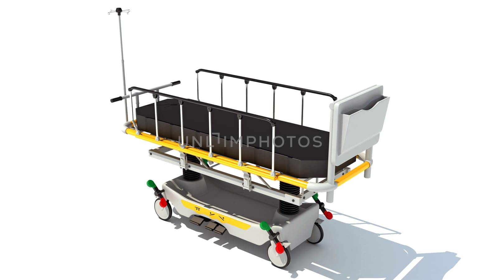 Medical Stretcher Trolley 3D rendering model on white background